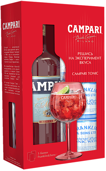 Campari (gift box with 3×150ml Franklin & Sons Natural Indian Tonic Water), 0.75л